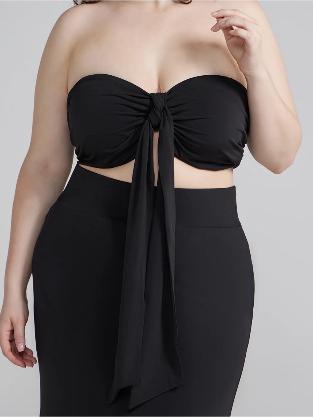Fashion to Figure Black Strapless Tie-Front Crop Top
